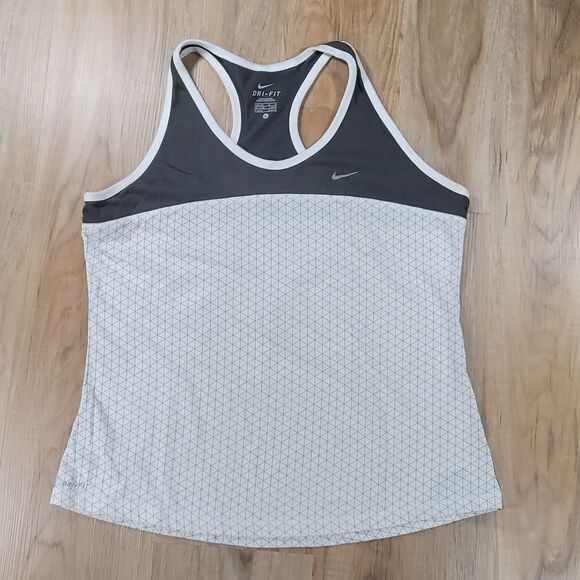 🔺️ Nike White & Gray Dri-Fit Racerback Tanktop Large - Picture 1 of 11